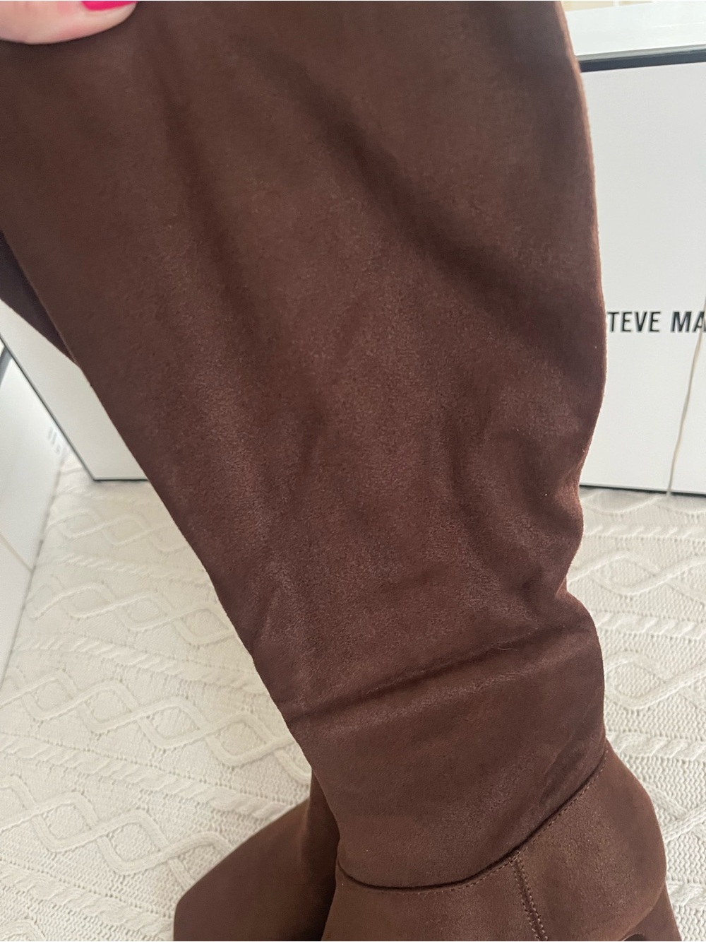New! Steve Madden Brown Faux Suede Knee-High Block Heel Boots Various Sizes - Picture 12 of 16
